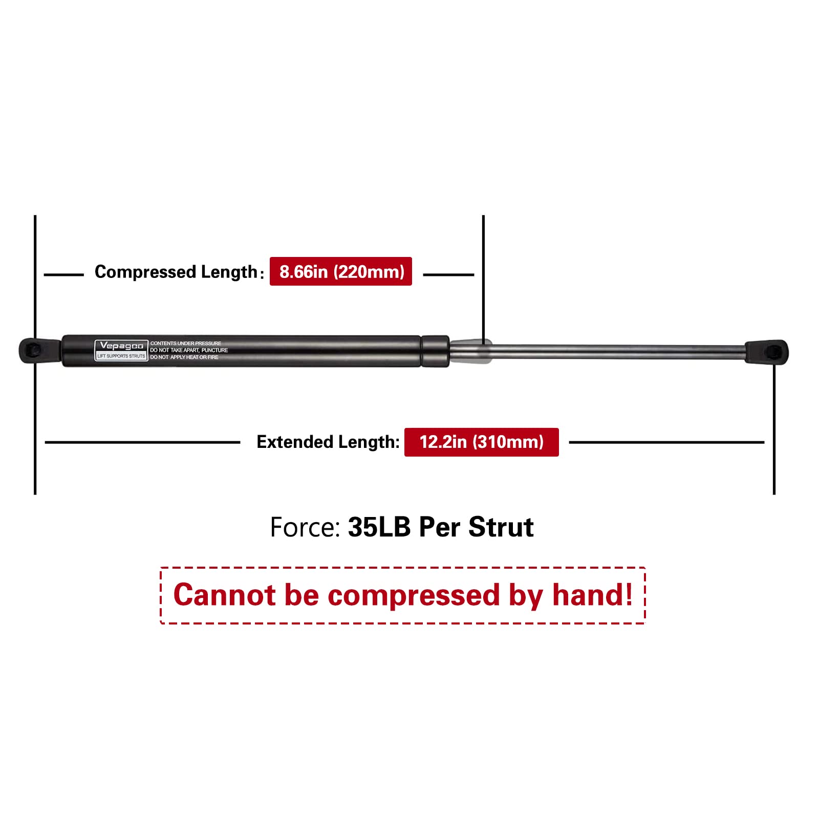 C16-10788 12 35Lbs/156N Gas Shock Strut For Leer Are Camper Shell Truck Topper Rear Window, Pickup Truck Tool Box Weatherguard Tool Box