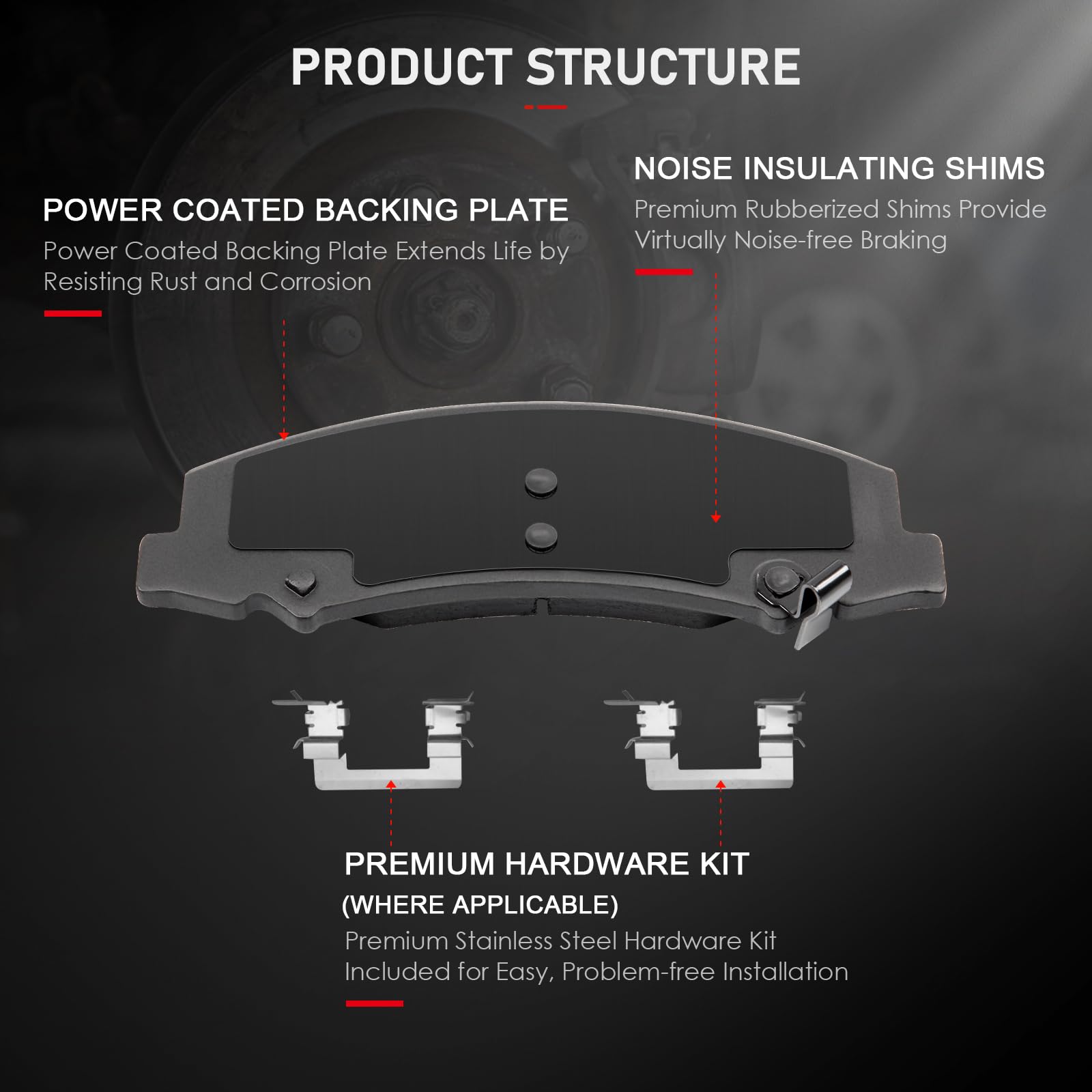 Cciyu D1159 4Pcs Front Ceramic Brake Pads Kits 2008-2009 For Buick Allure,2006-2011 For Buick Lucerne,2006-2011 For Cadillac Dts