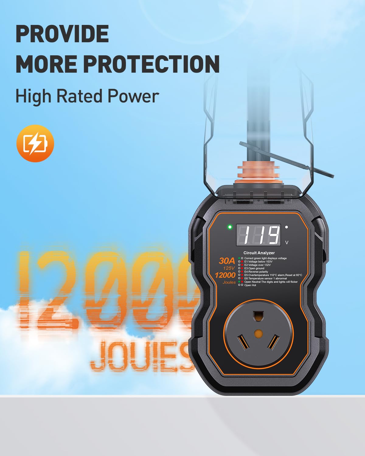 GEARGO 30 Amp RV Surge Protector with Smart LED Display, 12000 Joules, Waterproof, High/Low Voltage Protection for Camper