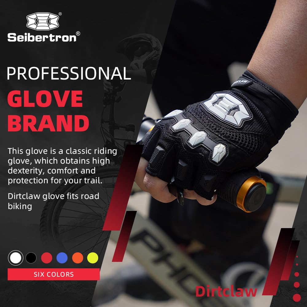 Seibertron Dirtclaw Gloves - Black Faux Leather 1/2 Finger Sports Gloves, Size S Youth for Motorcycle Motocross