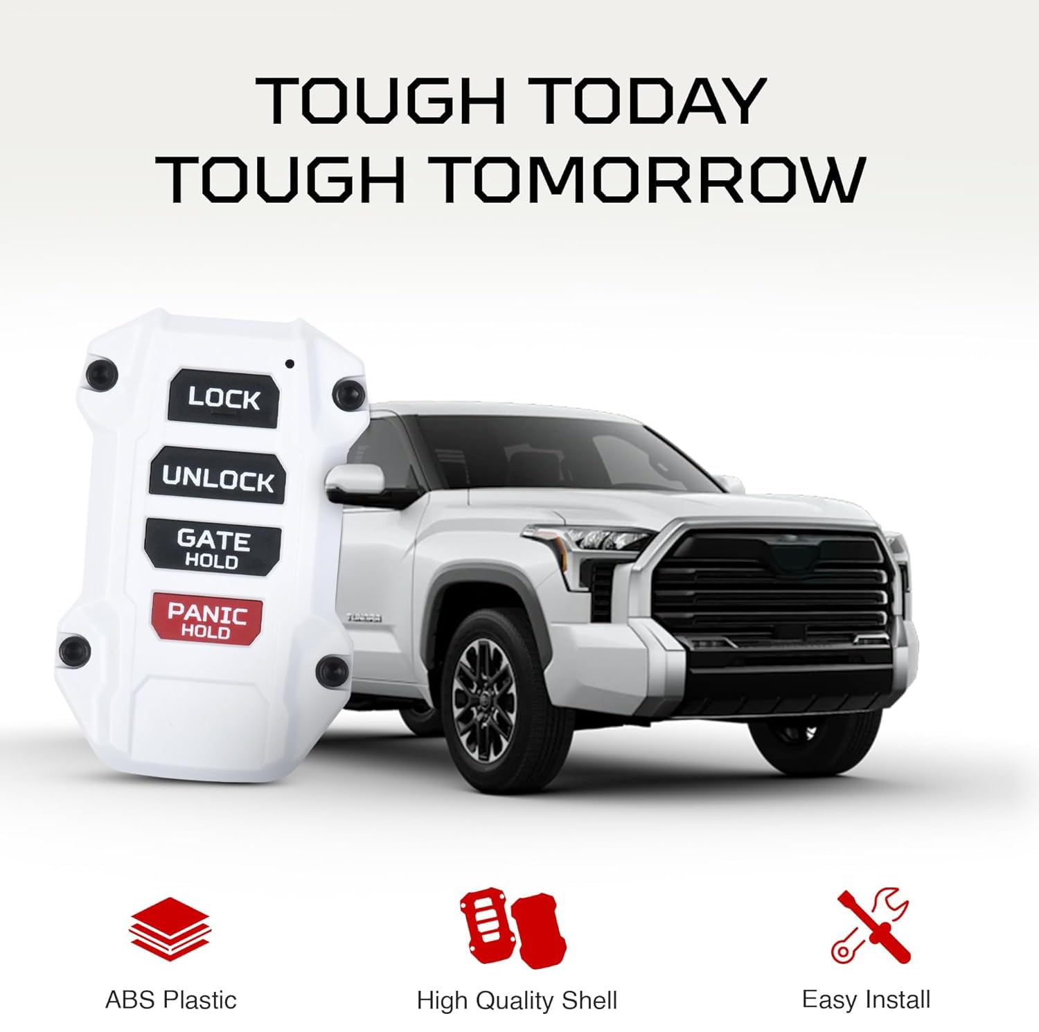 AJT DESIGN Key Fob for Toyota Tacoma, Tundra, 4Runner, Sequoia | Injection Molded ABS Plastic, White, Model 00634