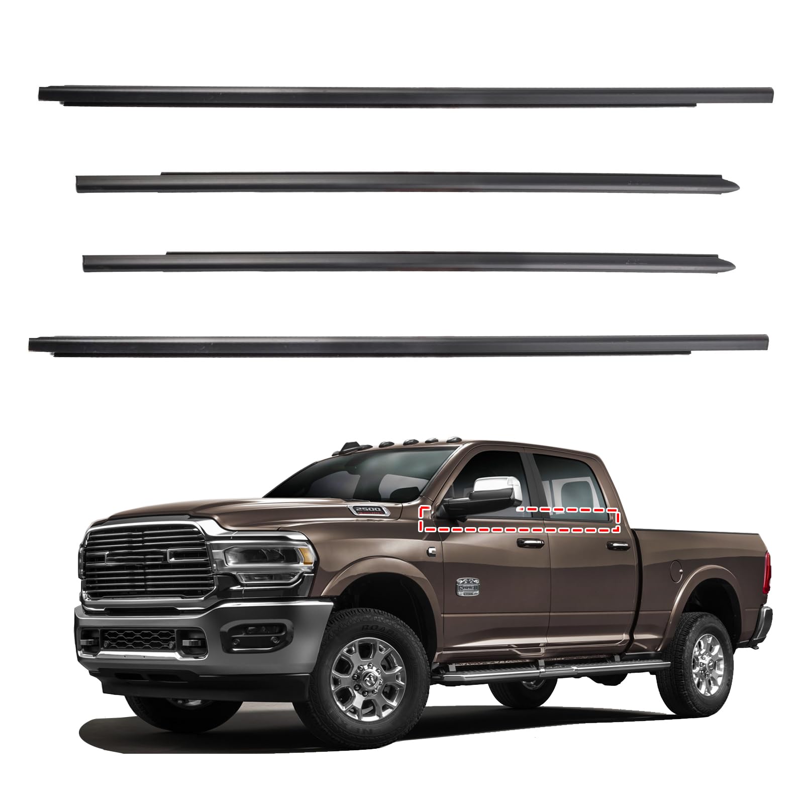 Itranmc Weatherstrip Window Molding Trim Seal For 2009-2021 Dodge Ram 1500 2500 3500 4500 5500 Truck Crew Cab,Black Outer Door W