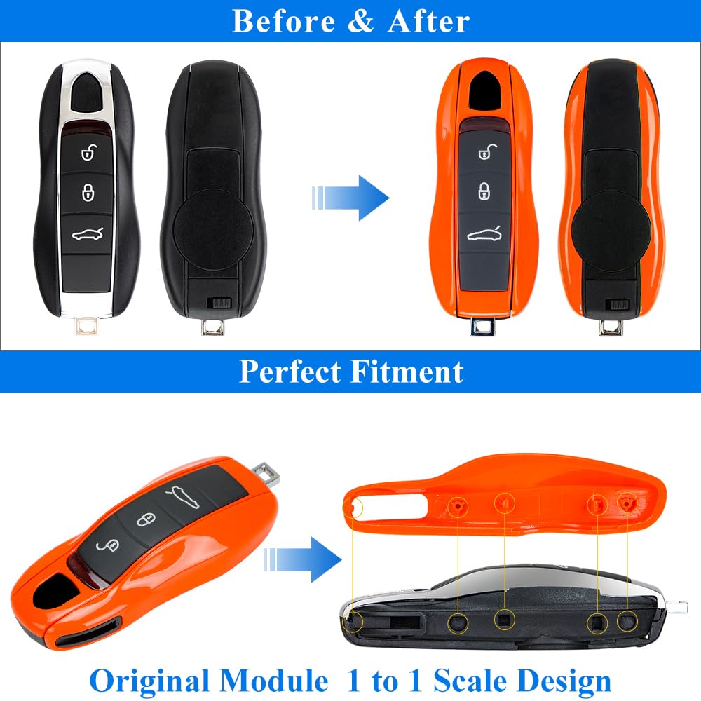 AeroBon Key Cover Fob Shell – 3-Piece Set, MK1 Size, Orange, Durable ABS Compatible with Porsche