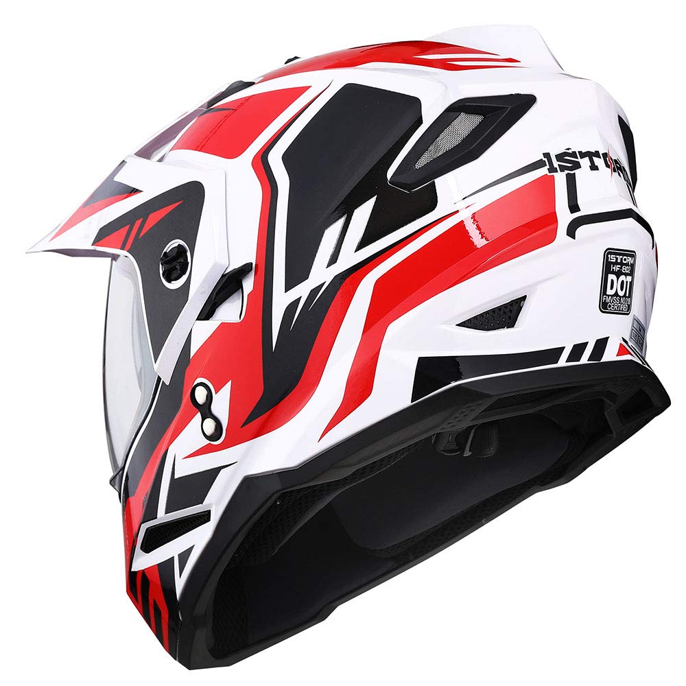 1Storm Dual Sport Motorcycle Motocross Off Road Full Face Helmet Dual Visor Storm Force Red, Size Xl
