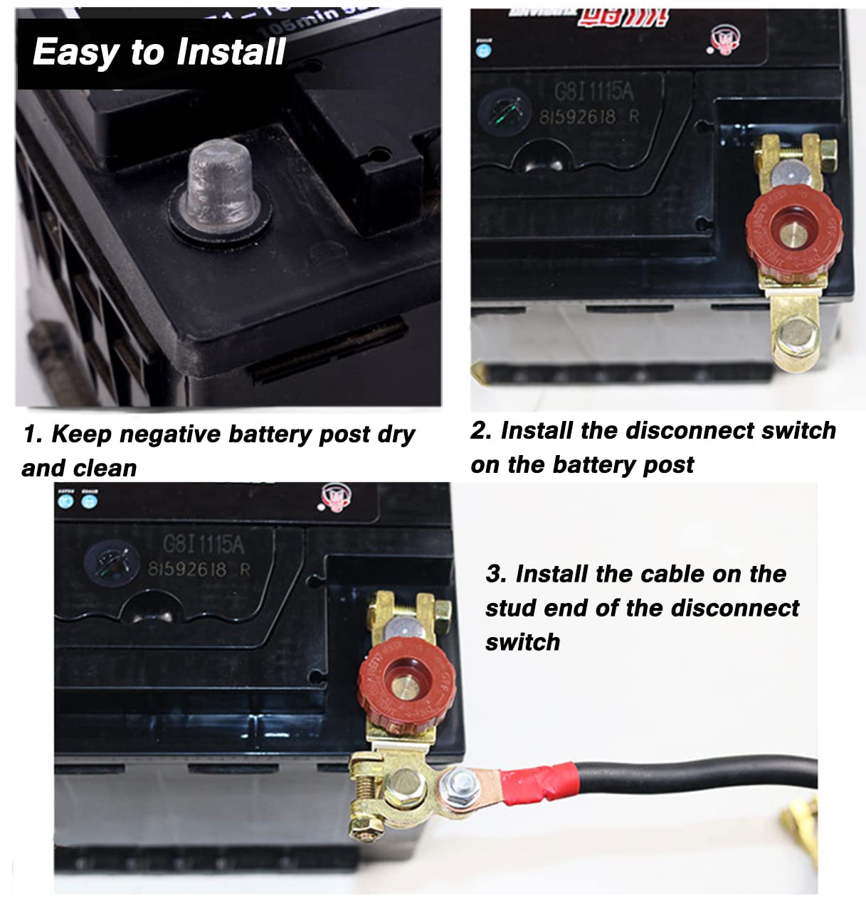 HooRLZ Top Post Battery Disconnect Switch - 12V/125A Quick Disconnect Cut Off - Red, Brass for Car, Truck, Marine, RV