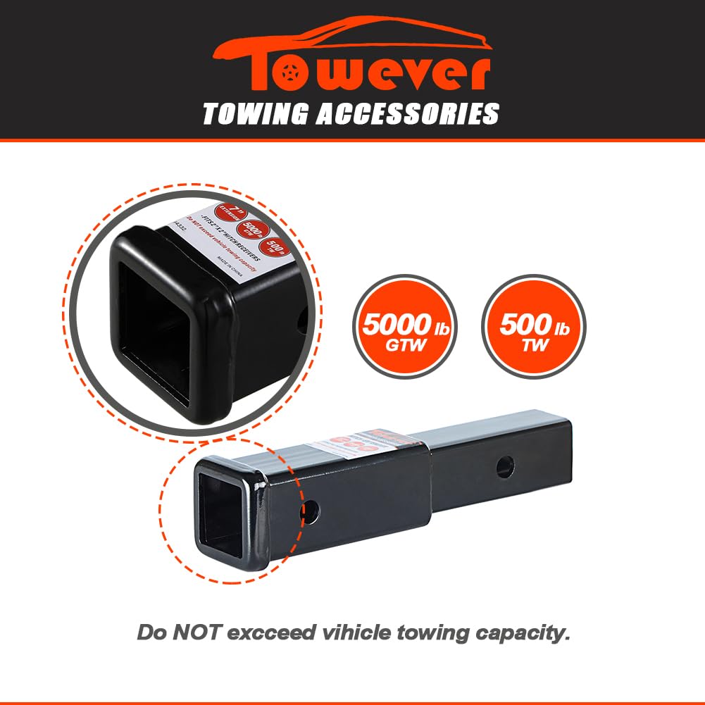 Towever 84332 Towever Trailer Hitch Extender 2 Inch Trailer Hitch Receiver Tube Extension, 7 Inches Length, 3500 Lbs. Gtw