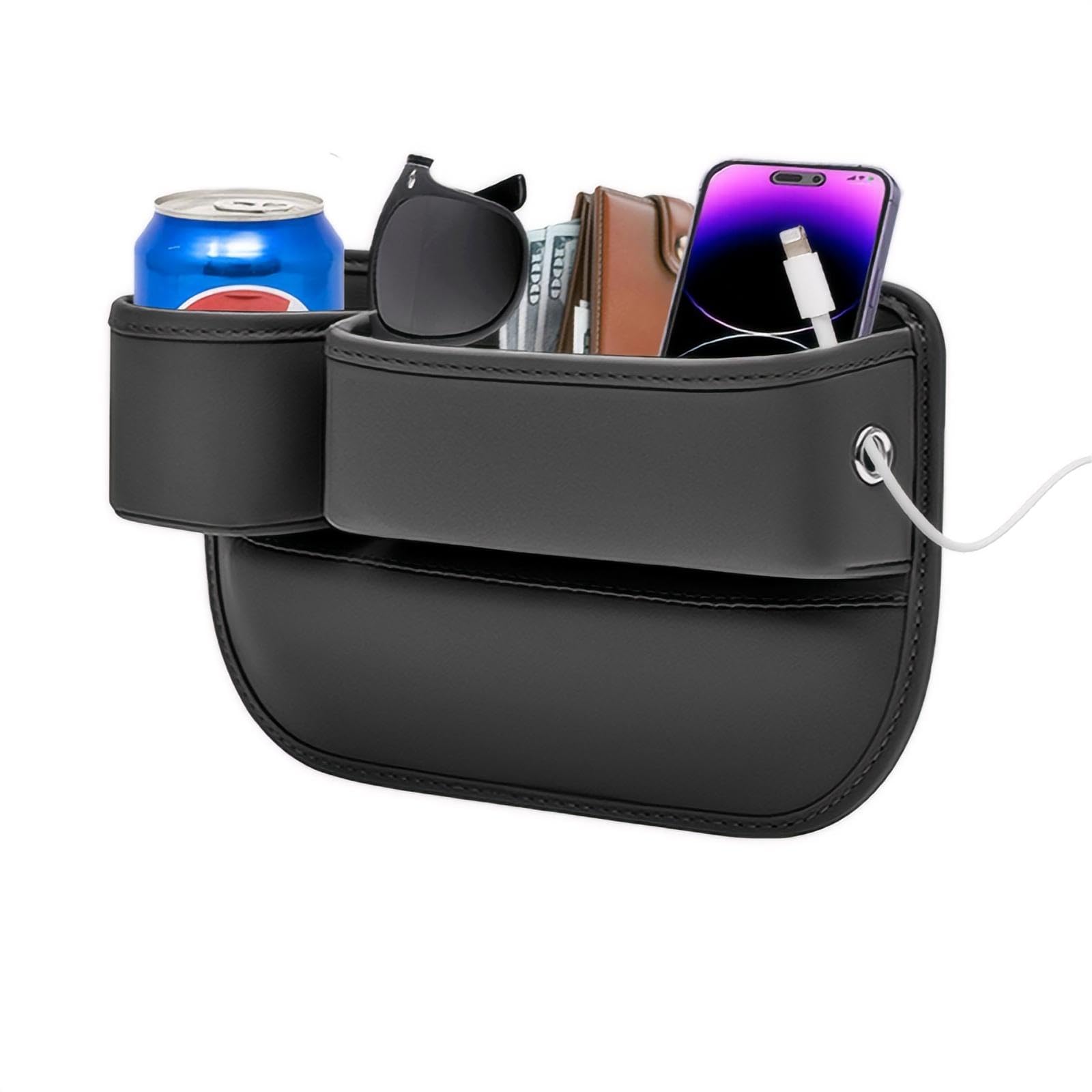 Leqbo Car Seat Gap Filler With Cup Holder, Leather Car Seat Storage Box Beside Driver Seat,Car Seat Gap Organizer For Phones, Ke