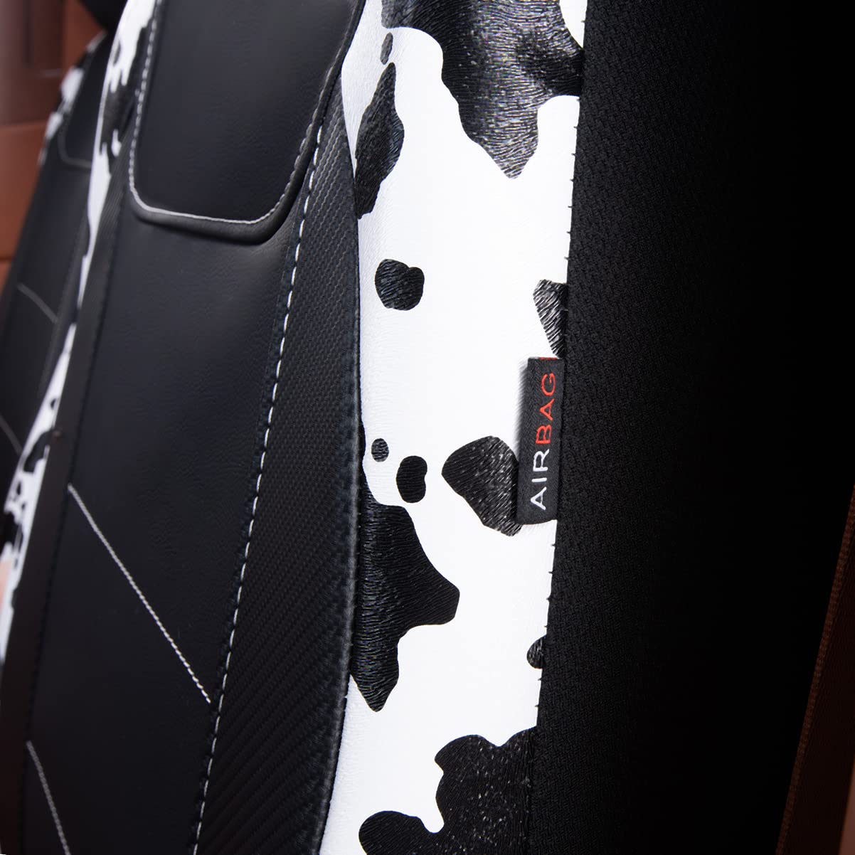 Flying Banner Waterproof Faux Leather Car Seat Covers, Full Set - 8PCS, Cow Black, Model FB-067