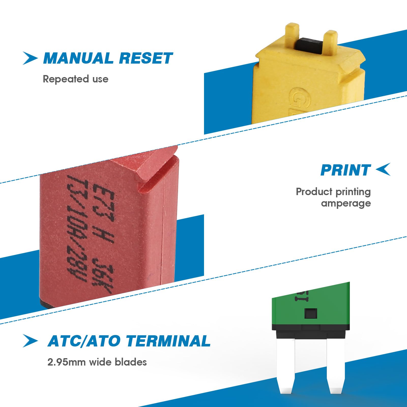 GLOSO Circuit Breakers E73 Mini ATM 25 Amp Manual Reset (T3) - 25 Pack (25A)