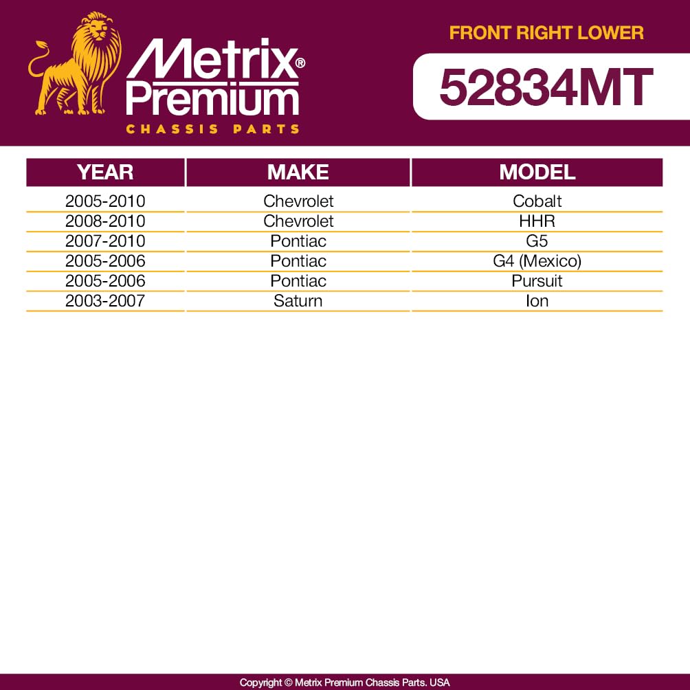 Metrix Premium Chassis Parts - Front Right Lower Control Arm W Ball Joint & Bushing Assembly Fits 05-10 Chevrolet Cobalt, 08-10