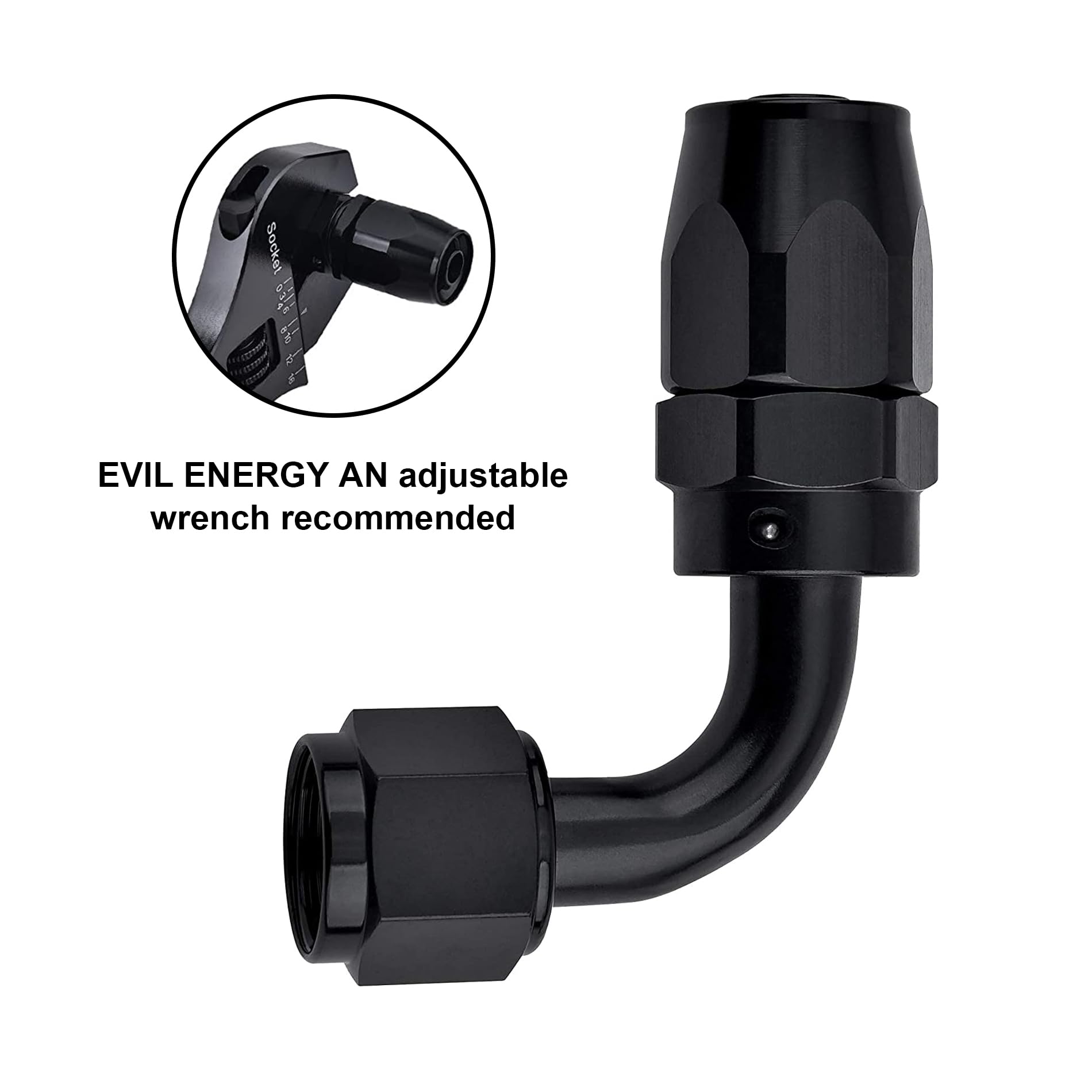 Evil Energy 4An Hose End Fitting 90 Degree Swivel For Cpe Braided Hose Black 2Pcs