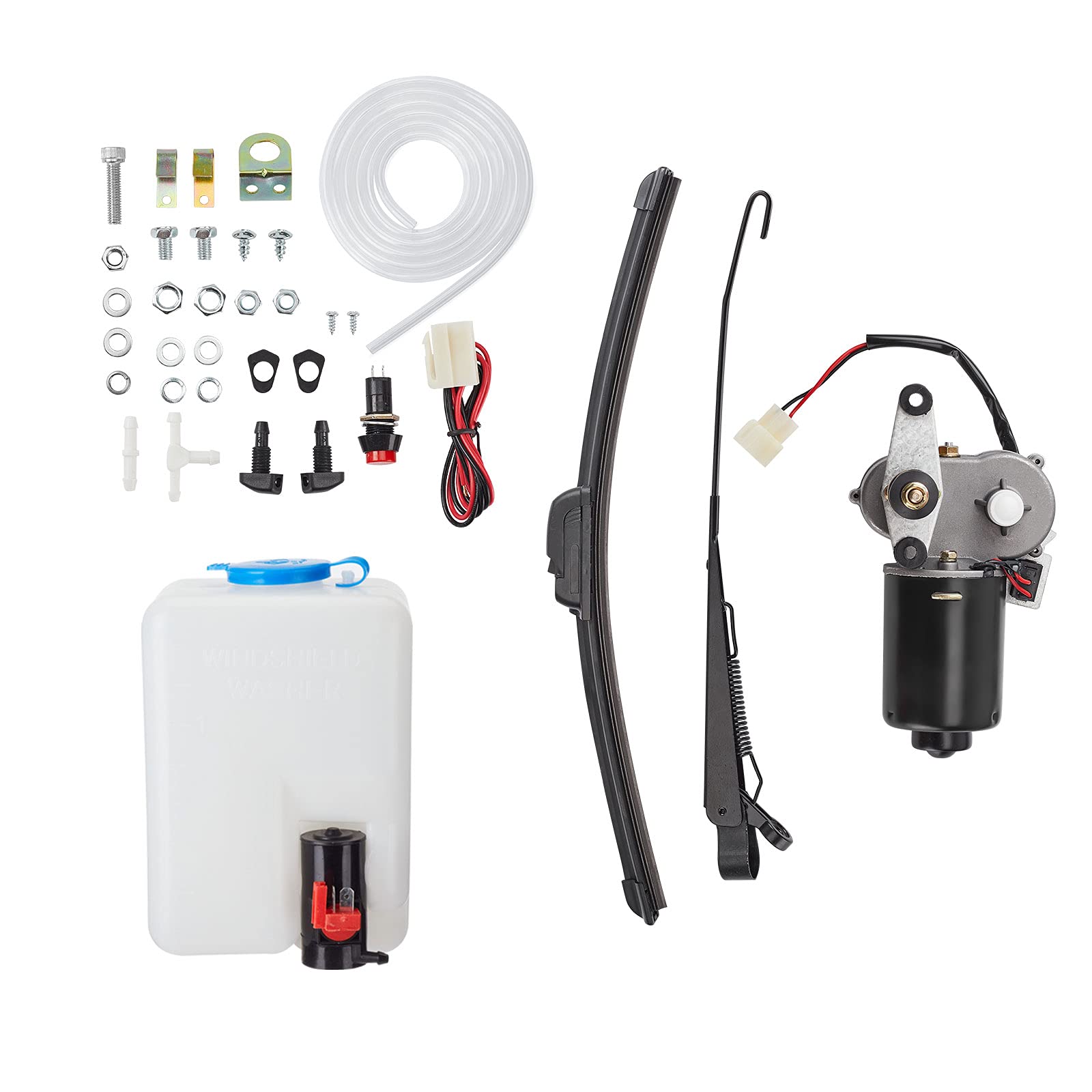 Kemimoto UTV Windshield Washer Pump Kit with 12V Windshield Wiper Motor Kit Compatible with Polaris RZR Ranger General Can Am X3