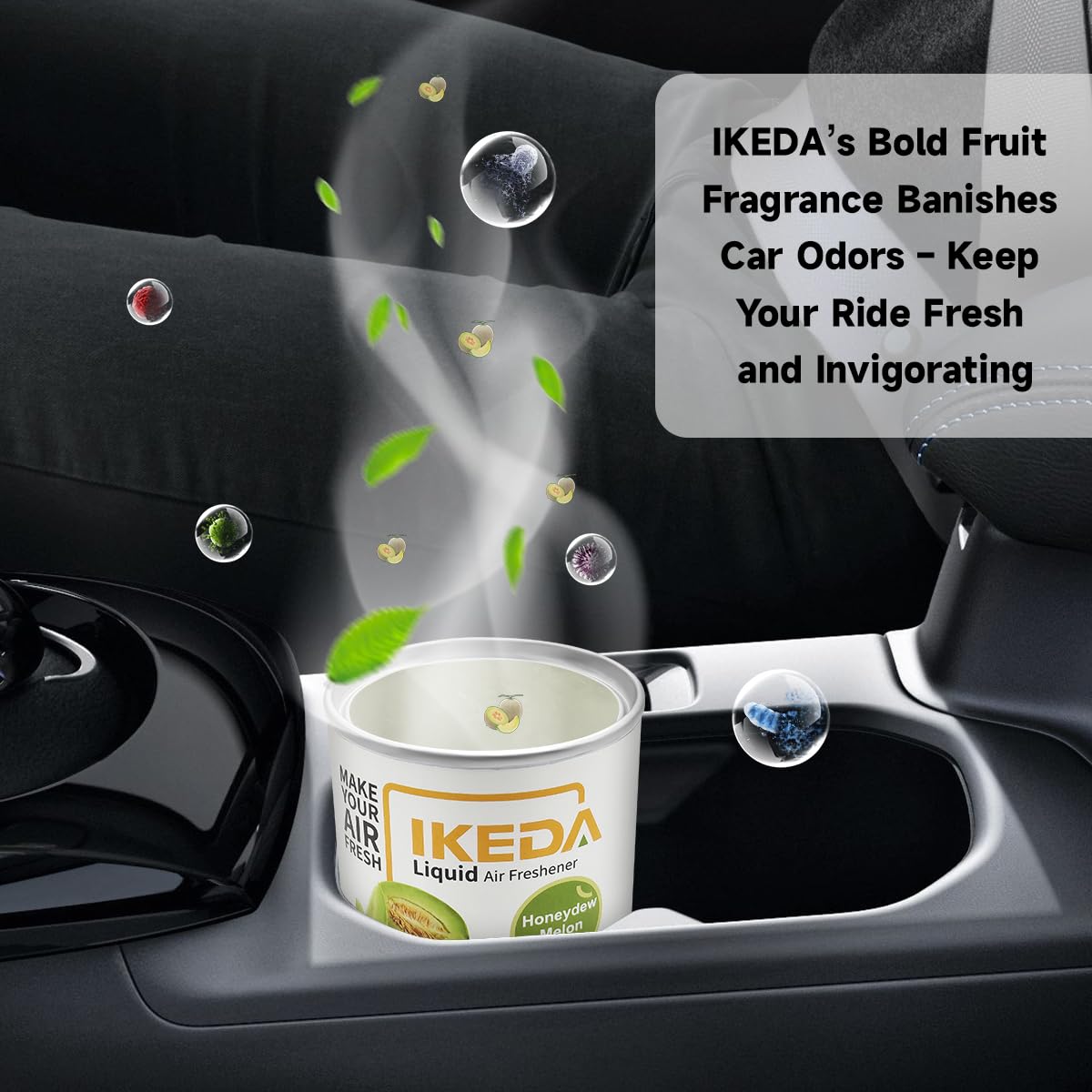 Ikeda Scents Car Air Freshener: Honeydew Melon Scent Liquid Cans | Odor Elimination | Smoke Smell Remover | Strong Long-Lasting