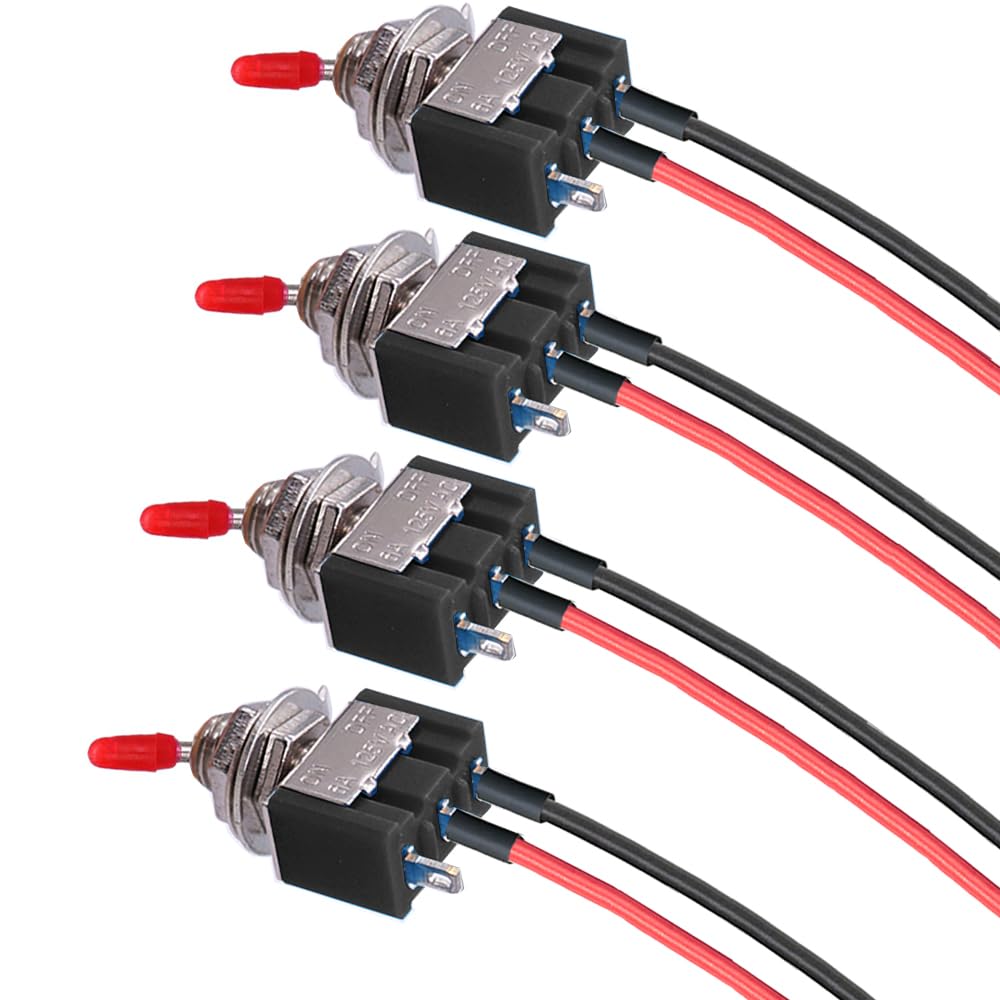 Vonvoff Toggle Switch,4Pcs On/Off Spst Switch With Pre-Soldered Wire,3V/5V/12V/24V/72V/110V/220V/240V/Mini Toggle Switch For Car