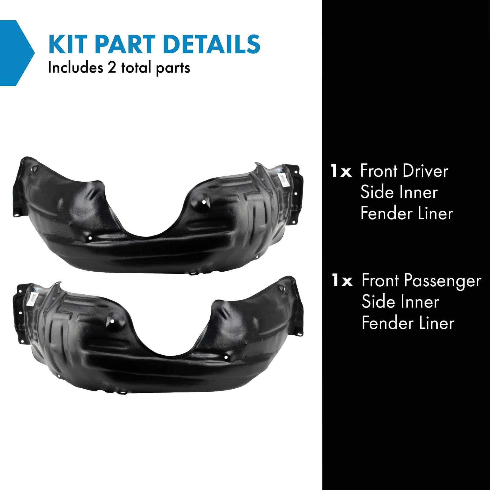 Trq Front Inner Fender Liner Set Compatible With 2005-2010 Toyota Avalon To1250112 To1251112