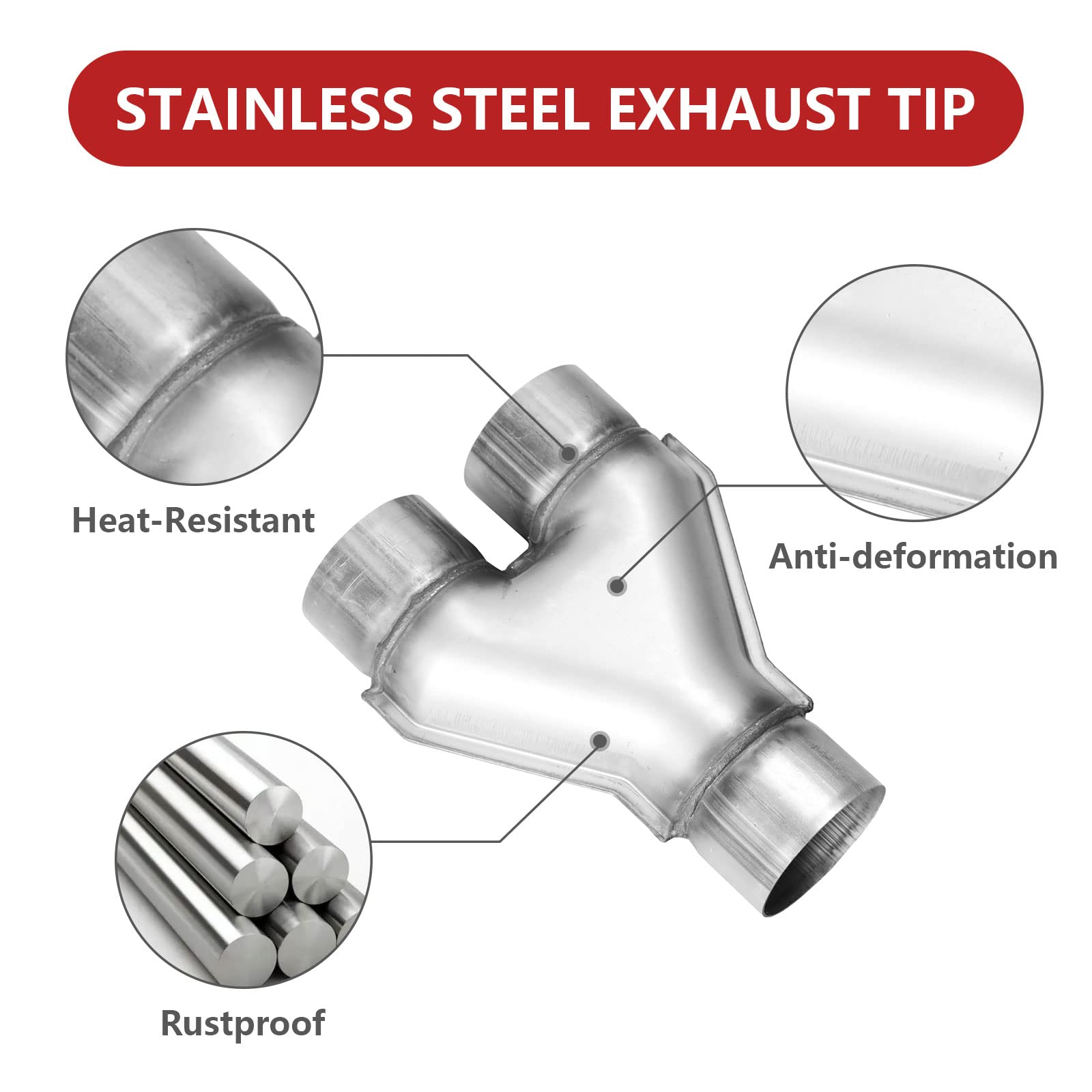 TECTRUC Universal 3 Inch Dual Exhaust Y Pipe,3'' Inch ID Single to 3'' Dual Exhaust Adapter Connector,Stainless Steel 409 Diesel