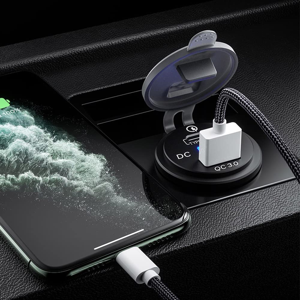Gemcoo 63W Usb C Car Charger Socket, 45W Pd Outlet 18W Quick Charge 3.0 Usb Charger Socket, Usb Cigarette Lighter Socket With Le