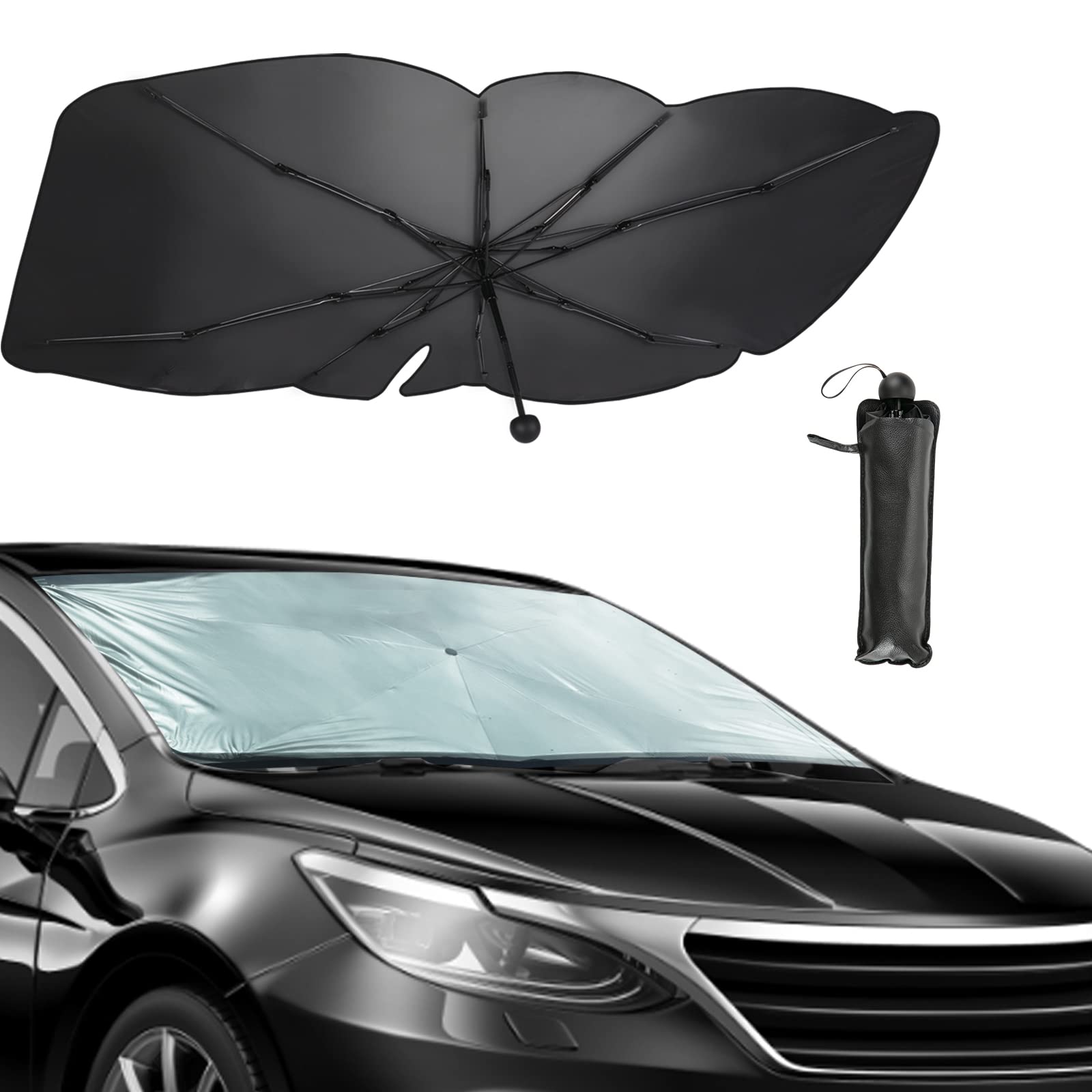 (Upgraded) PONYBRO Foldable Windshield Sunshades Umbrella for Cars,SUVs, MiniTrucks and Vans,Reflective Polyester Blocks Heat an