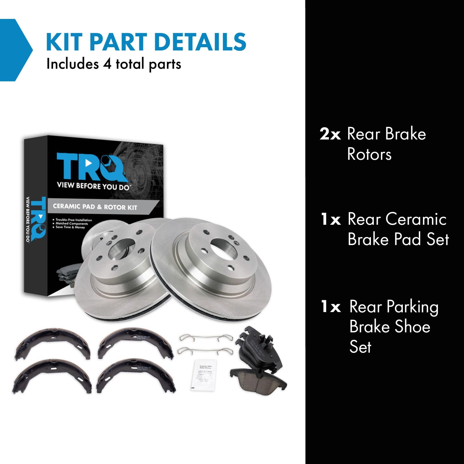 Trq Rear Brake Pad & Rotor Kit Brake Pads Brake Rotor Parking Brake Shoe Set Ceramic Compatible With 2010-2014 Mercedes-Benz E35