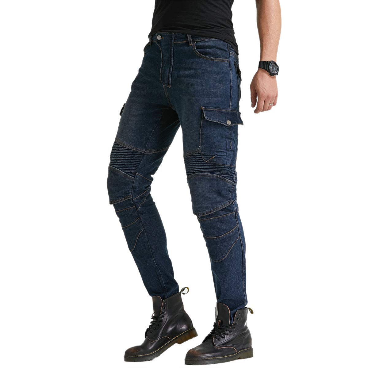 Men'S Motorcycle Riding Pants Denim Jeans Protect Pads Equipment With Knee And Hip Armor Pads Ves6 (Blue, S=28)