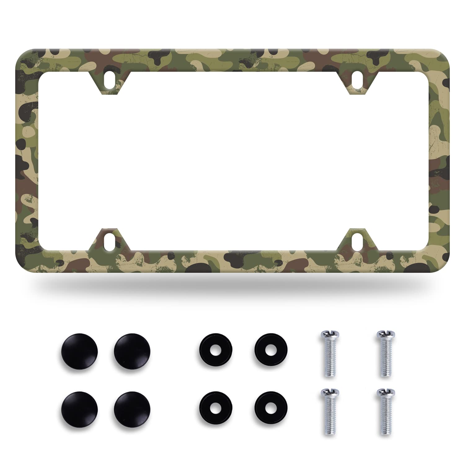 Camouflage License Plate Frame Green Camo License Plate Stainless Steel Car Accessory Personalize Funny License Plate Holes Scre