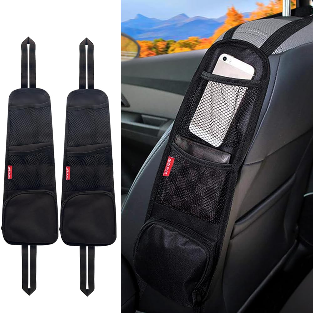Luckybay Car Seat Side Organizer, Auto Seat Storage Hanging Bag, Phones, Drink, Stuff Holder With Mesh Pocket For Cars, Suv & Tr
