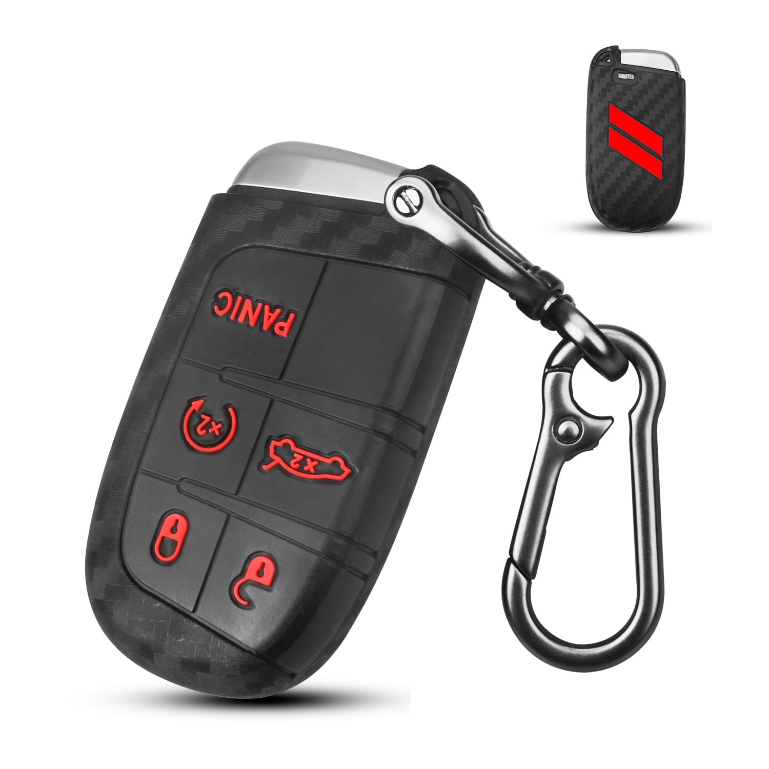 Qbuc For Dodge Key Fob Cover 5 Buttons Silicone Key Fob Cover For Chrysler Grand Cherokee Dodge Ram Carbon Fiber Car Key Fob Cov