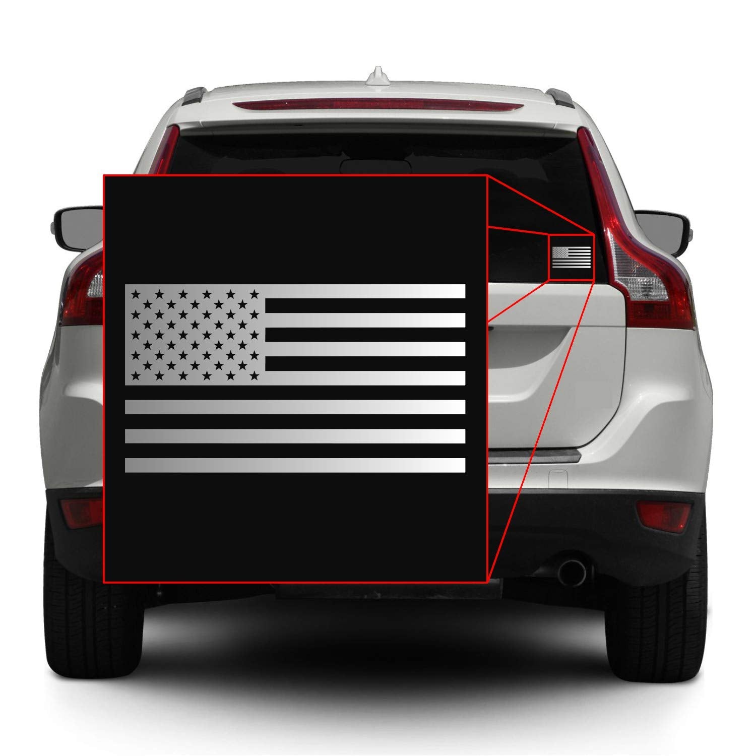 Hill Country Vinyl American US Flag Vinyl Decal Sticker, 3.5in x 2in, Matte Metallic Silver for Laptop/Car/Truck/Window/Bumper