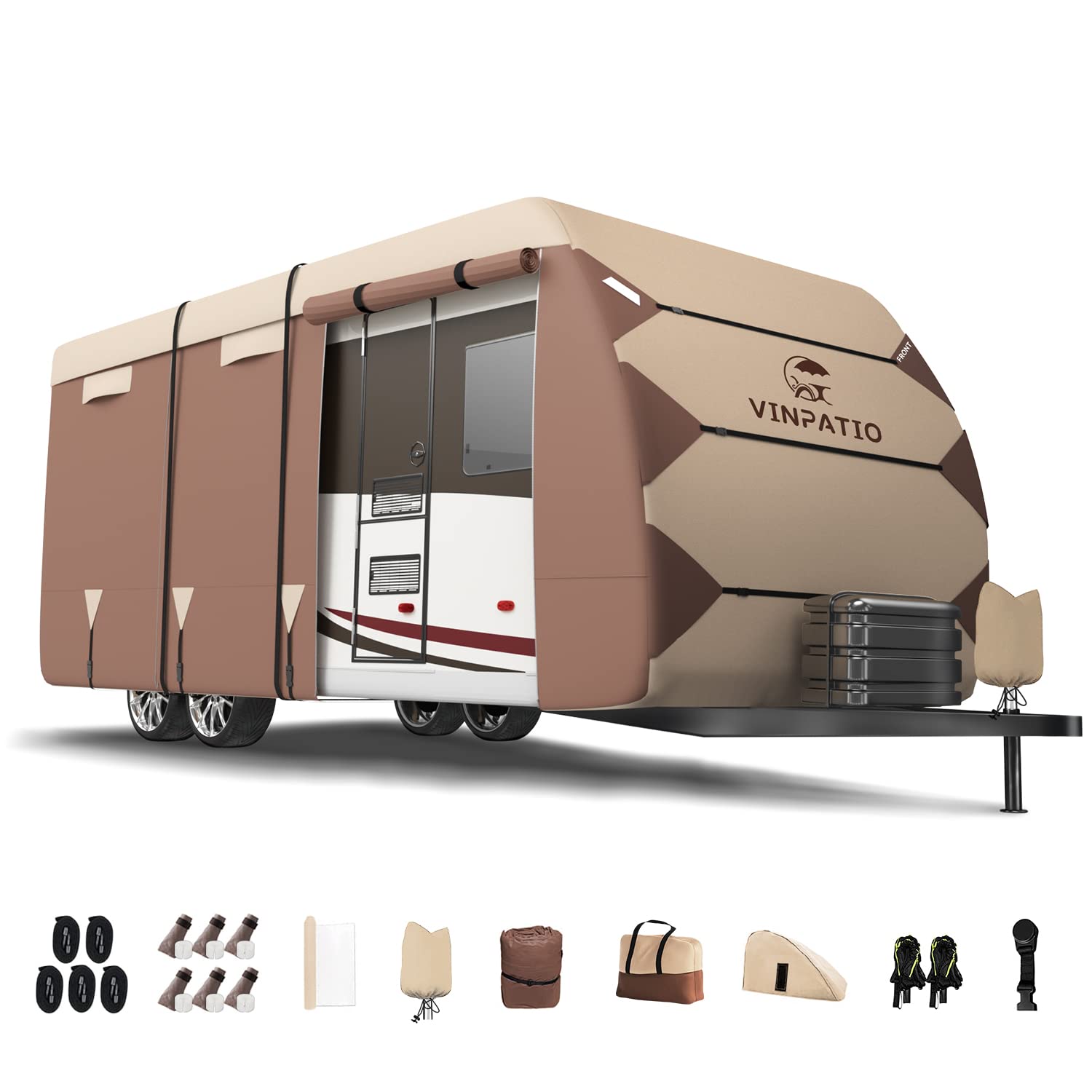 Vinpatio Oxford Fabric Travel Trailer Rv Cover, Toy Hauler Cover Fits 16'-18' Rv Heavy Duty 300D Ripstop Anti-Uv Waterproof Wind