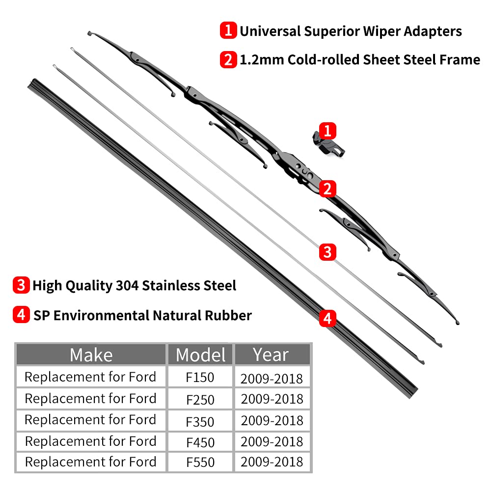 Replacement for Ford F150 F250 F350 F450 F550 Windshield Wiper Blades - 22''+22'' Front Window Wiper - fit 2009-2018 Vehicles -