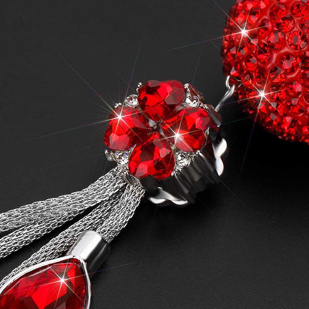 Otostar Bling Crystal Ball And Drops Car Hanging Accessories, Car Rear View Mirror Pendant Charms Interior Sun Catcher Ornament, Bling Car Accessories For Women Girls (Red)