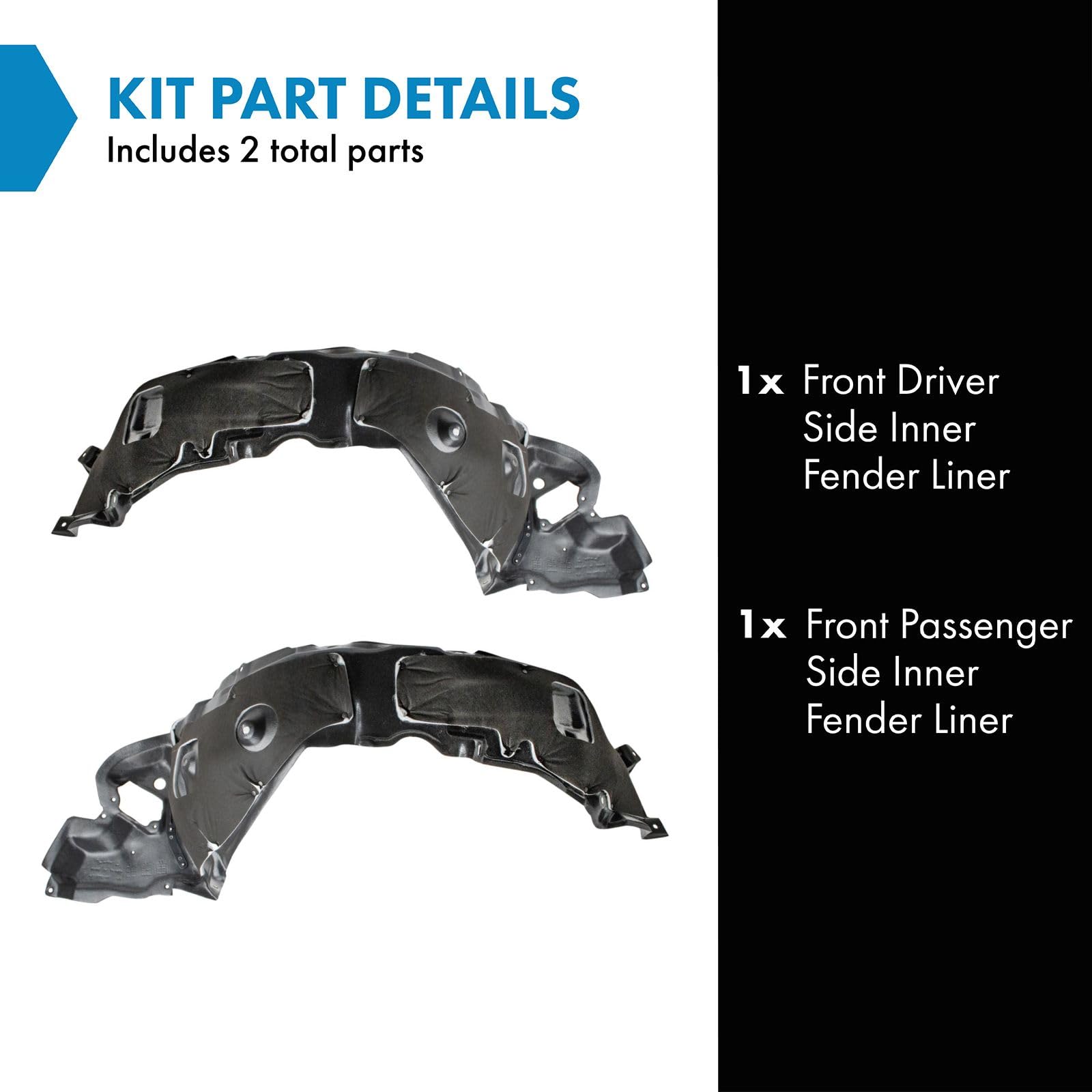 Trq Front Inner Fender Liner Set Compatible With 2006-2008 Lexus Is250 Is350 Lx1250112 Lx1251112