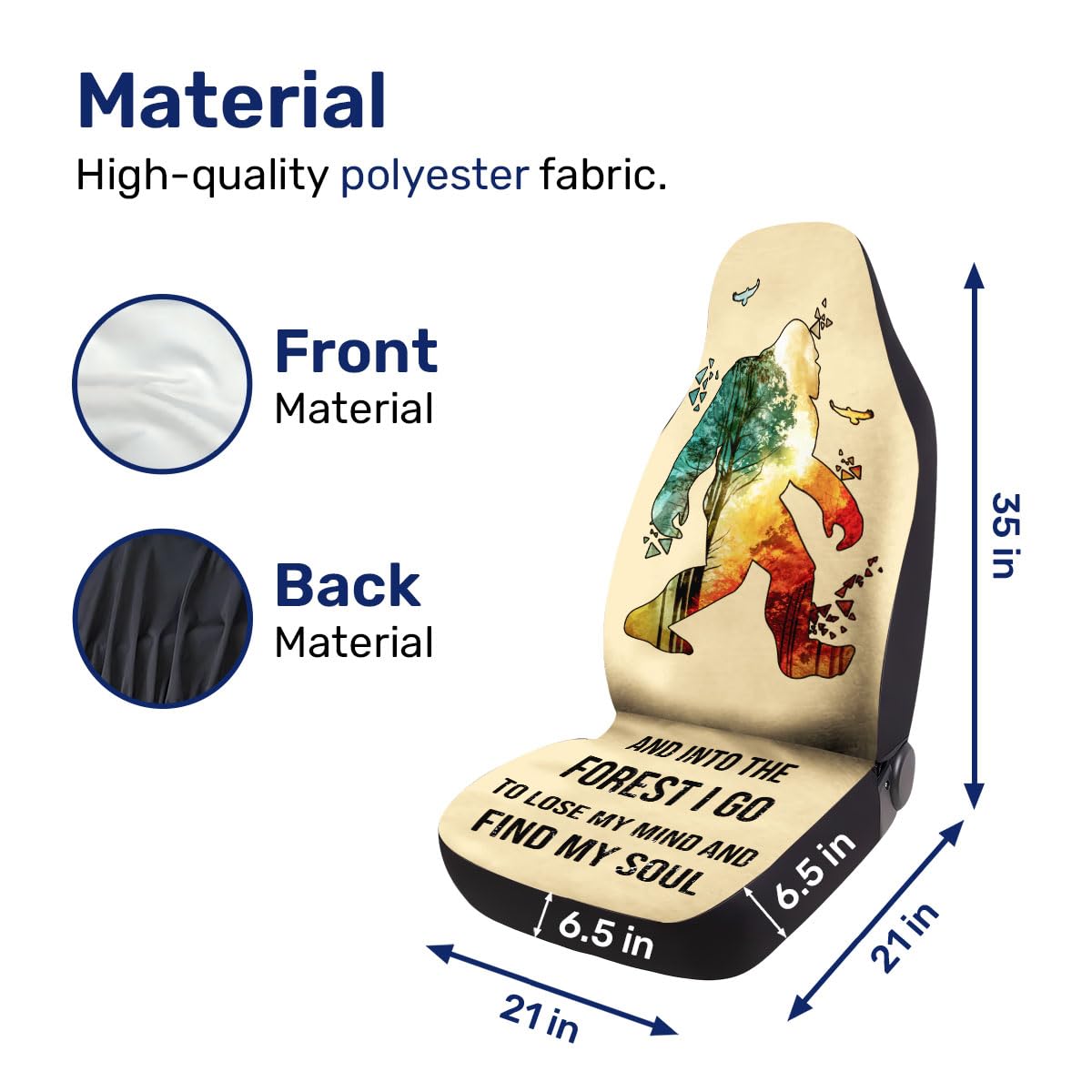 GENANY Bigfoot Car Seat Covers - Durable Polyester, Breathable, 2 Front Covers, 04. Bigfoot Forest, Model LIN04062024D02