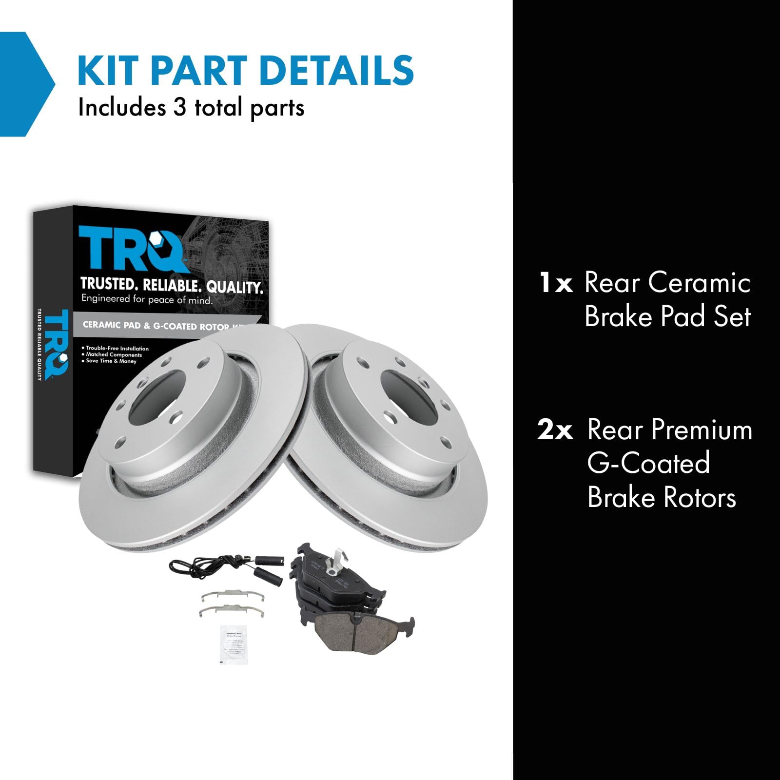 Trq Rear Brake Pad & Rotor Kit Brake Pads Brake Rotor Ceramic Premium G-Coated Compatible With 2000 Bmw 323Ci 323I 2001-2006 325