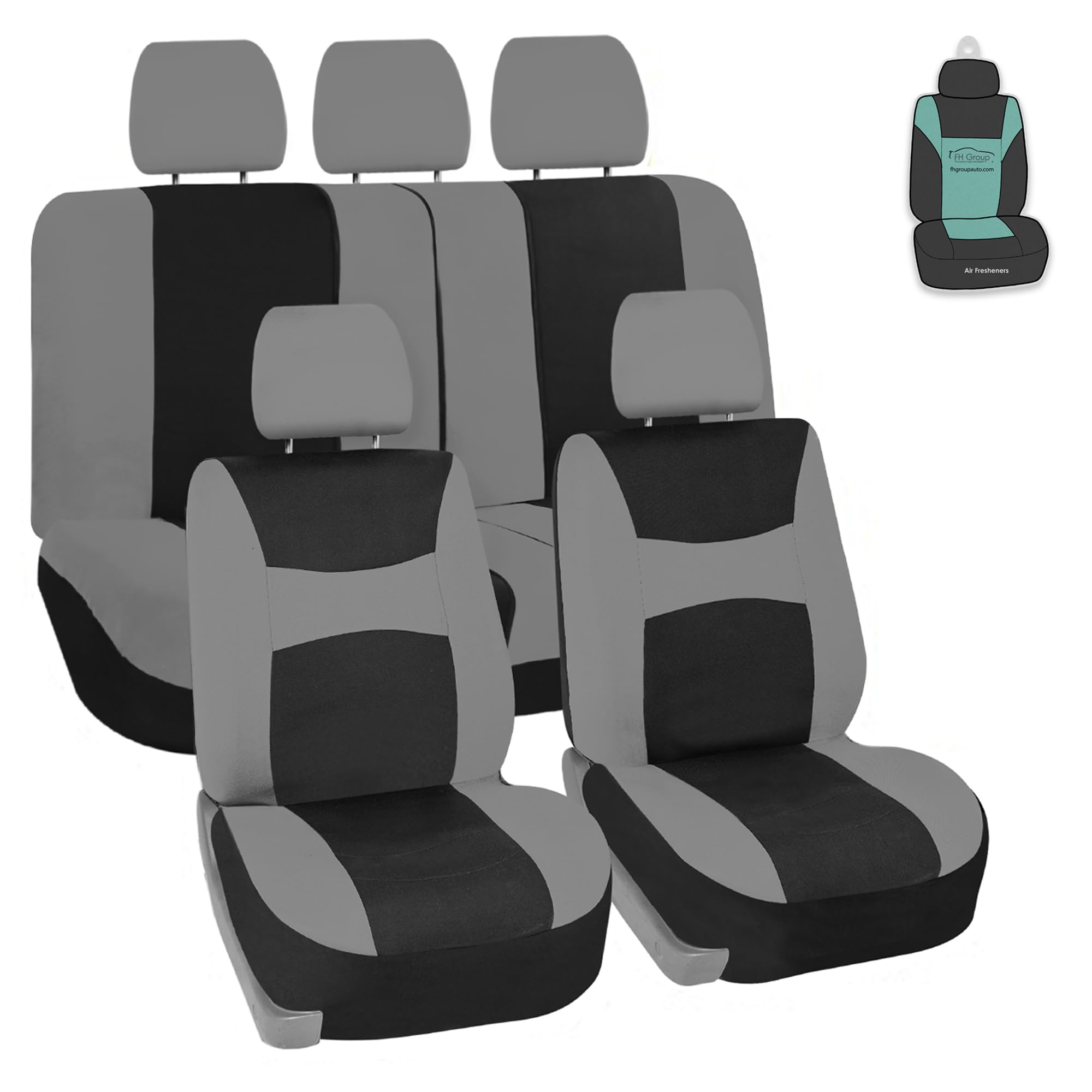 FH Group Car Seat Cover Light Breezy Gray Seat Cover Flat Foam Padding Cloth Full Set Automotive Seat Covers,Airbag Compatible &