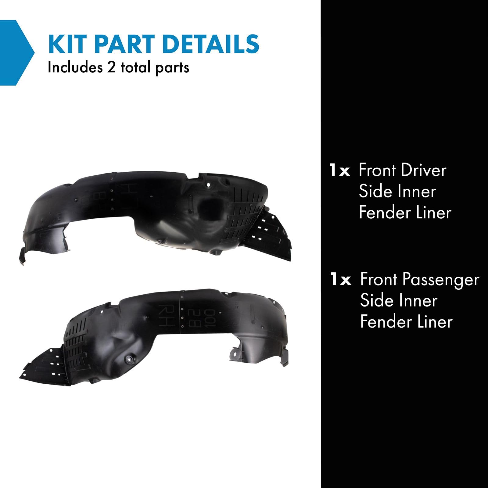 Trq Front Inner Fender Liner Set Compatible With 2014-2016 Kia Soul Ki1248130 Ki1248140 Ki1249130 Ki1249140