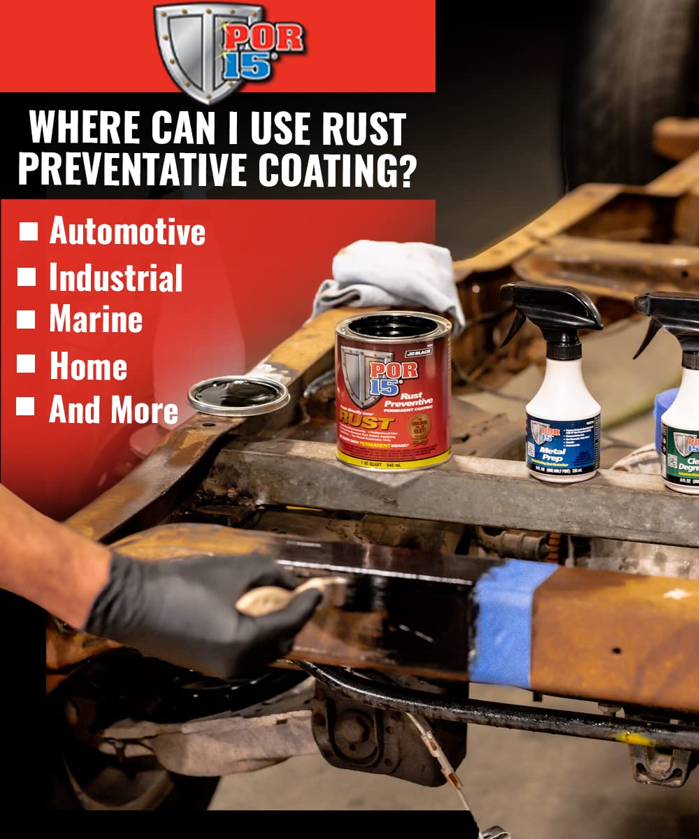 Por-15 Six Pack Rust Preventive Coating, Stop Rust And Corrosion Permanently, Anti-Rust Protective Barrier, 4 Fluid Ounces, Gloss Black, Pack Of 6