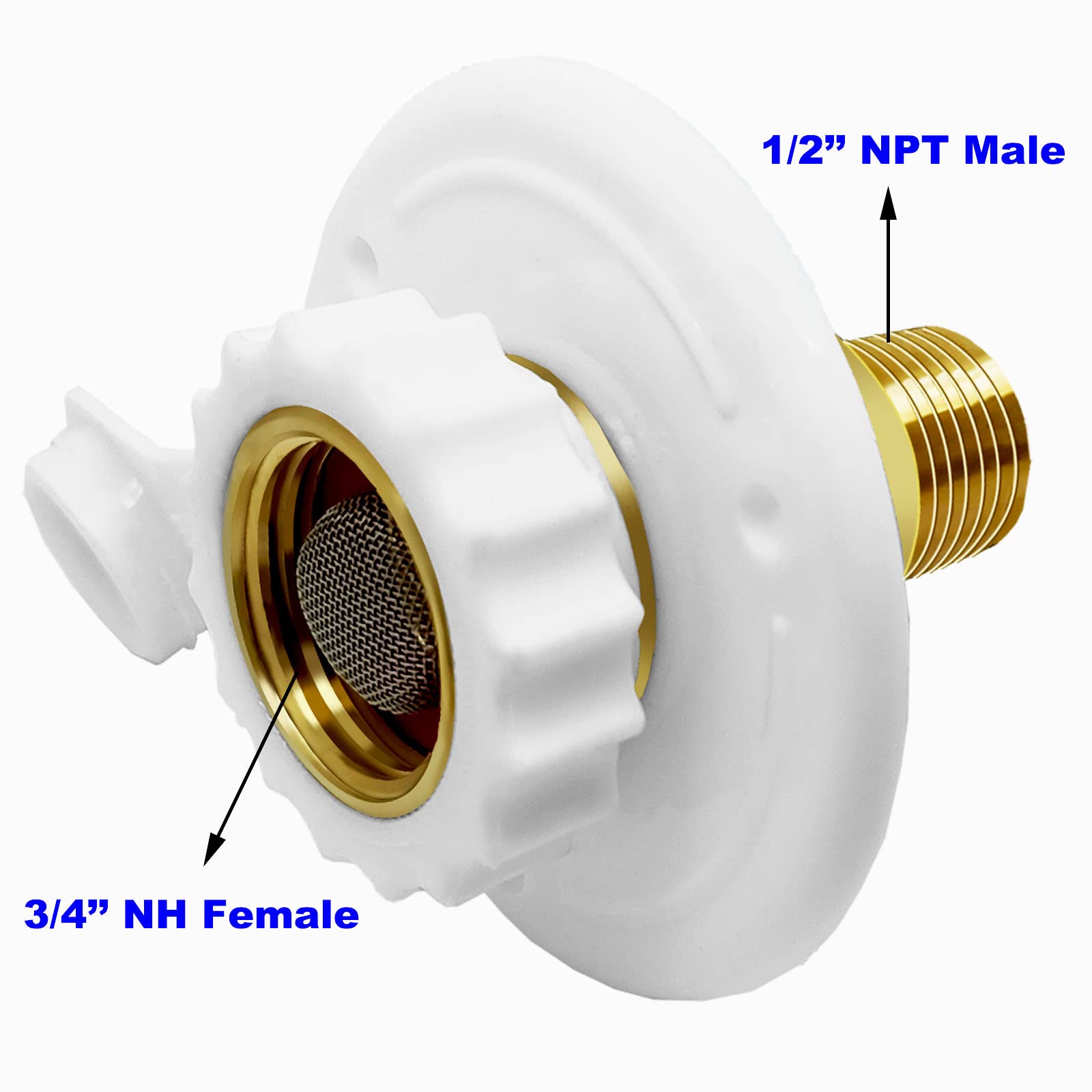 Water City Inlet For Rv, Rv City Water Inlet With Check Valve 34 Nh Female To 12 Npt Male Lead-Free Brass Rv City Water Flange B