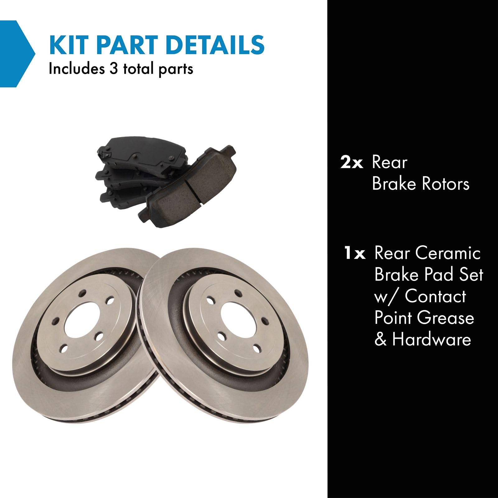 TRQ Rear Brake Pad & Rotor Kit Brake Pads Brake Rotor Ceramic Compatible with 2015-2021 Ford Mustang