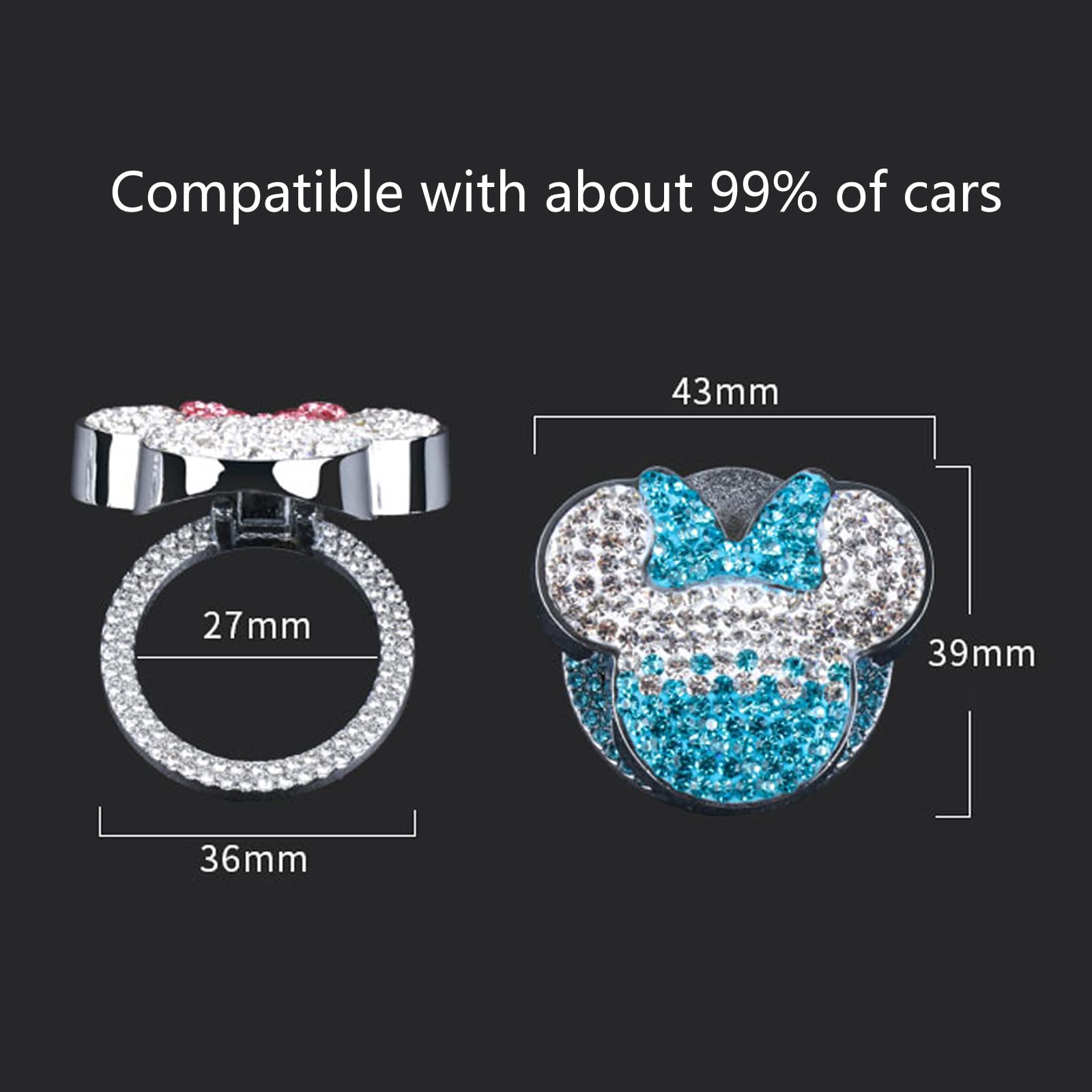 Pangpai Car Cute Push To Start Button Cover Accessories, Bling Crystal Car Engine Start Stop Button Cover, Black Car Decoration Interior Sticker For Women Girl