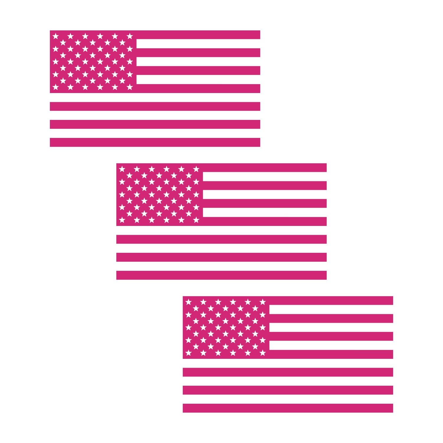 American Us Flag [Pick Color/Size] Vinyl Decal Sticker For Laptop/Car/Truck/Window/Bumper (7.5In X 4.2In [3-Pack], Matte Hot Pin