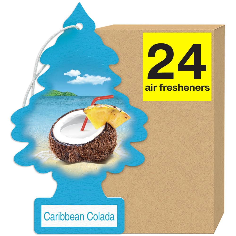 Little Trees Air Fresheners Car Air Freshener. Hanging Tree Provides Long Lasting Scent For Auto Or Home. Caribbean Colada, 24 A