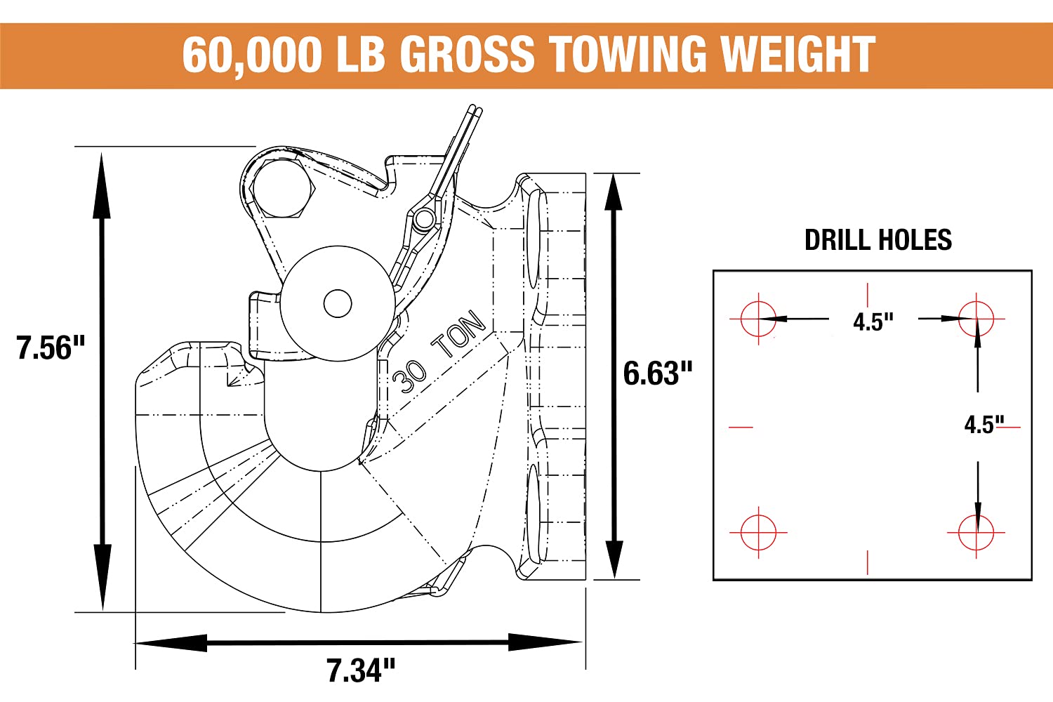 Buyers Products PH30 30-Ton Pintle Hook, 60,000 Lbs MGTW, Forged Steel, Black, Mounting Kit Sold Separately
