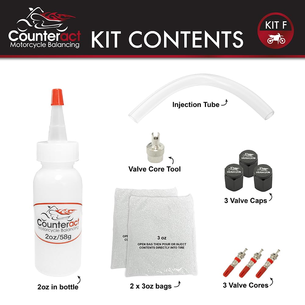 Counteract Kit-F Motorcycle Do It Yourself Tire/Wheel Balancing Beads Kit - (1) 2Oz (2) 3Oz Diy Bead Bags, (3) Valve Caps And Co