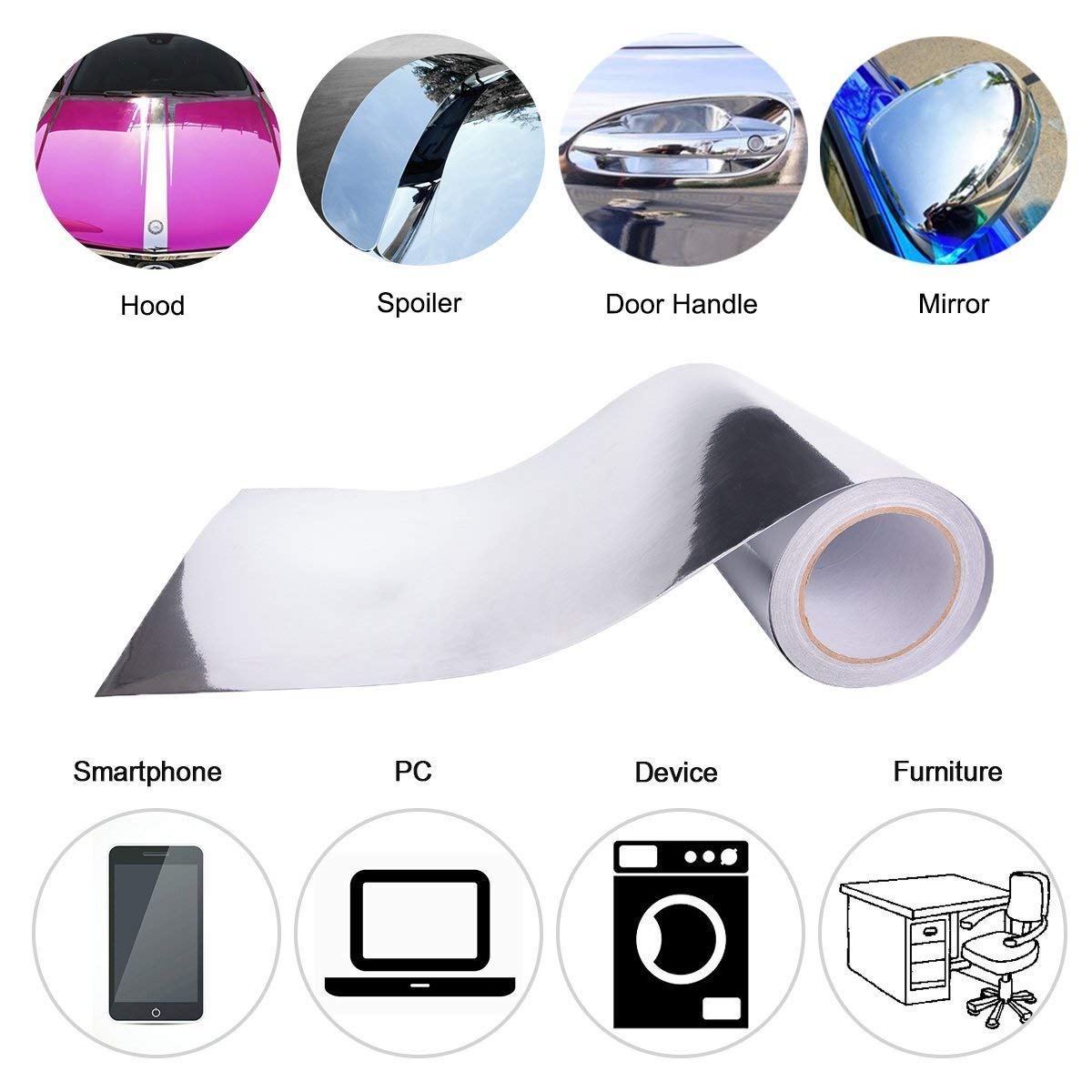 VINYL FROG Car Wrap Vinyl Film - Chrome Mirror Silver, 12"x60", Self Adhesive, Air Release, Model 13