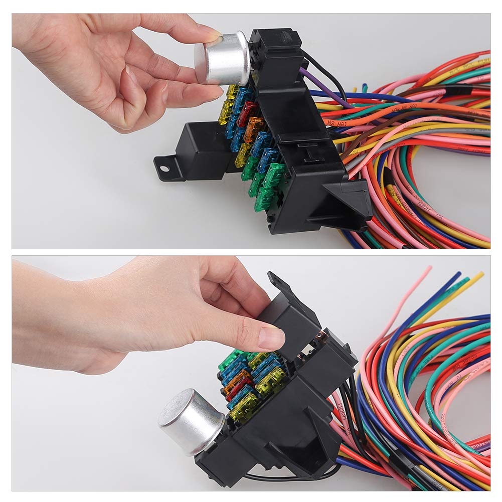 WMPHE 14 Circuit Wiring Harness Kit - Universal Electrical Wire Harness for Chevy, Ford, Chrysler, Mopar Muscle Cars, Copper Material