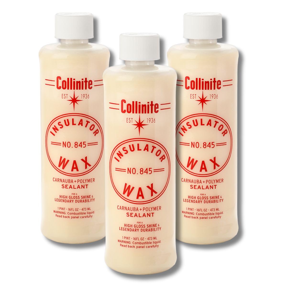 Collinite 845 Insulator Wax - Carnauba+Polymer Sealant, High Gloss, Durable Beading & Long-Lasting Paint Protection for Cars, Bo