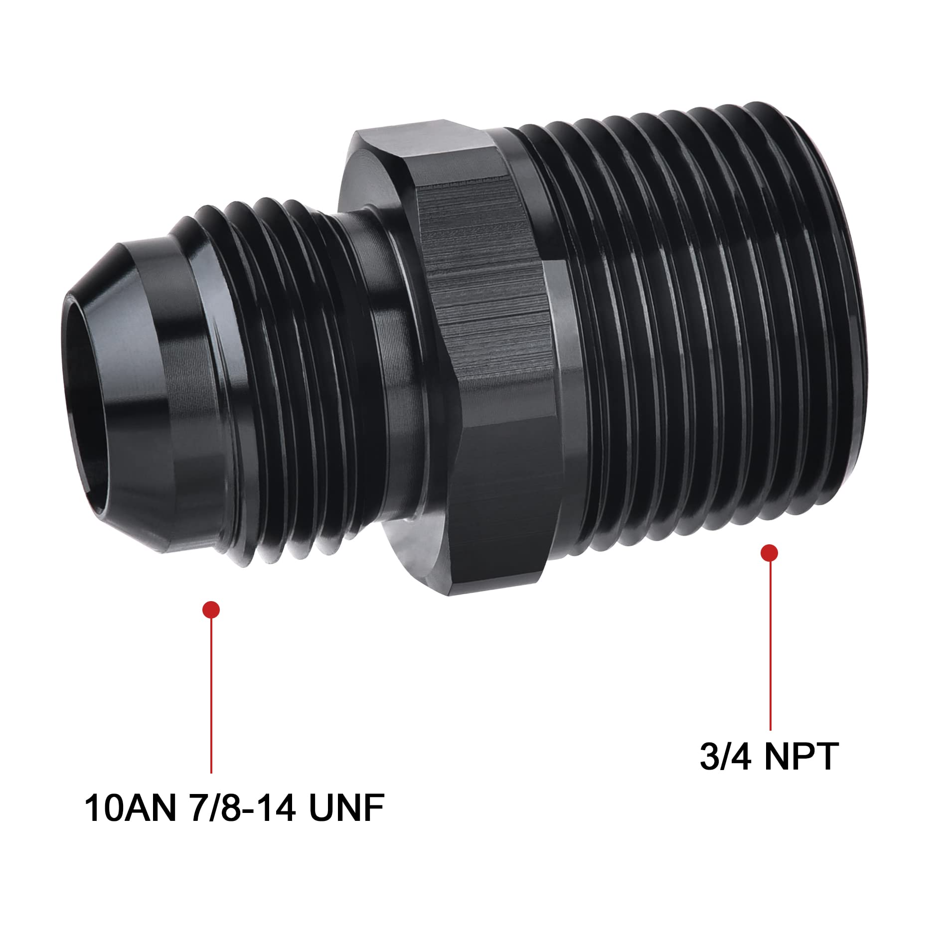 EVIL ENERGY 10AN Male Flare to 3/4'' NPT Pipe Fitting Adapter Aluminum Straight Black 4PCS