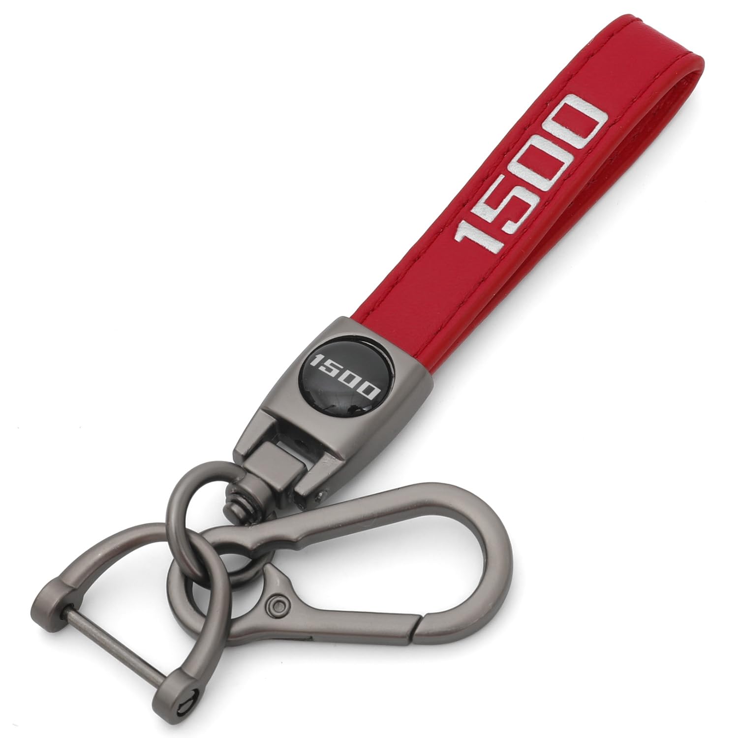 LINOAH Key Chain for Ram 1500 Leather Car Keychain, Compatiable With Dodge Ram 1500 Accessories, Red Key Chain with 360 Degree R