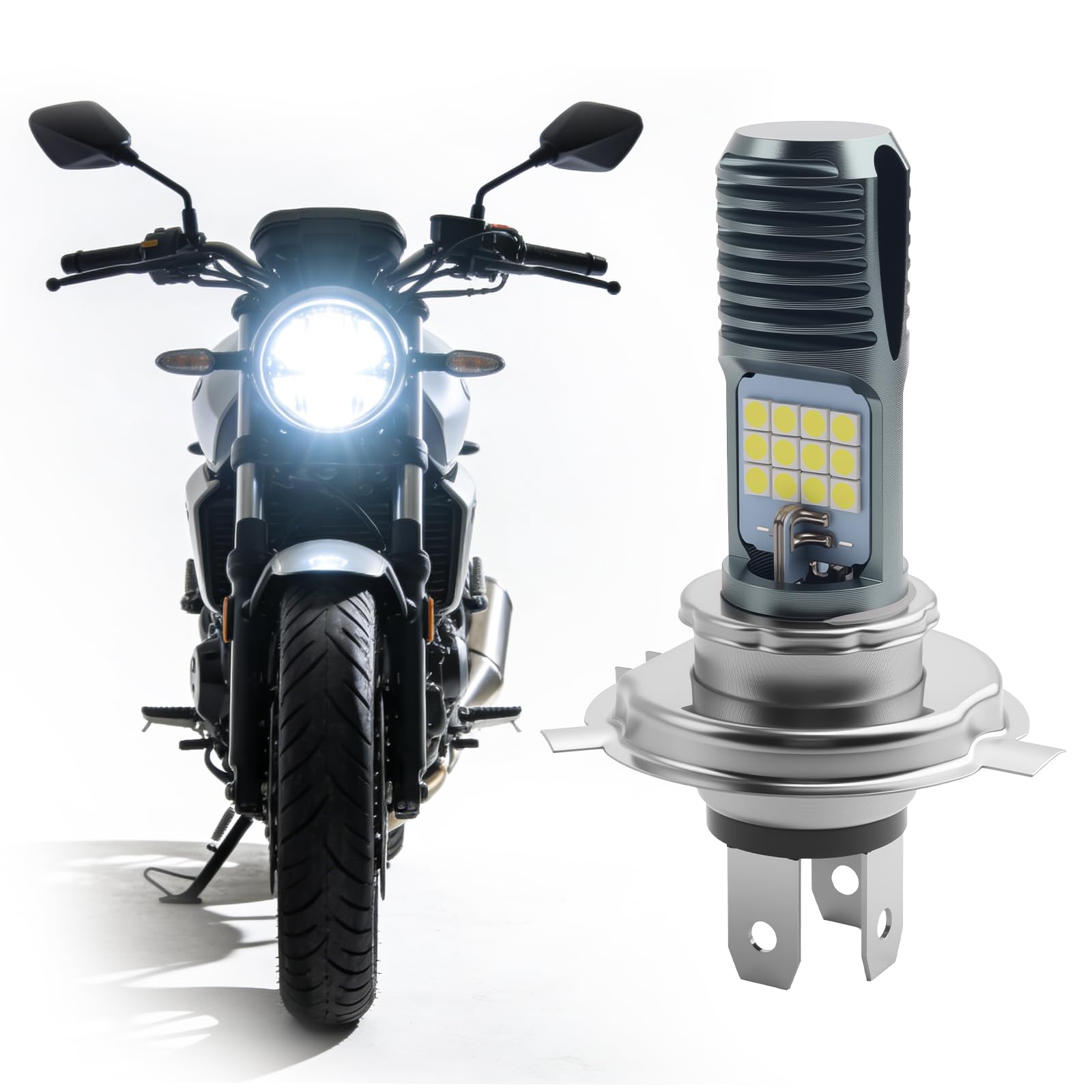 Purthog 12-80V Motorcycle H4 Headlight Bulb,High Brightness Motorcycle Headlight Bulb with 3030 Chips for Replacing High & Low B